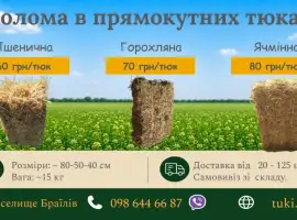 Зображення для оголошення Солома пшенична, ячмінна, горохляна в тюках 2026