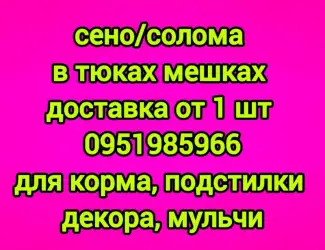 Зображення для оголошення Сено, солома с бесплатной доставкой по Украине. В тюках, мешках. Поштучно / опт