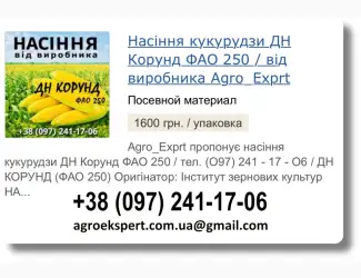 Купити Насіння Кукурудзи ДН Корунд Посівмат на 2026 від виробника