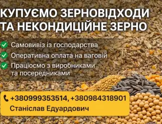 Зображення для оголошення Закупівля некондиційного зерна і відходів зернових