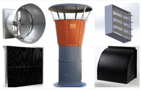 Вентиляторы, системы охлаждения птичников, приточные клапана, жалюзи