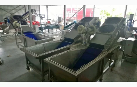 Барботажная моечная машина для ягод овощей фруктов с выгрузочным транспортером