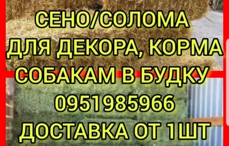 Хозяйство предлагает сено луговое, солому, люцерну, солому с доставкой по Украине
