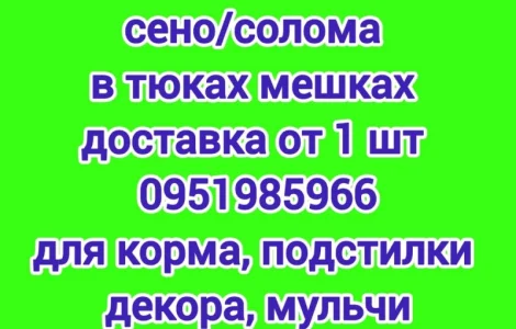 На подстилку собакам в будку сено солома в тюках мешках, доставка от 1 шт, сіно для корма