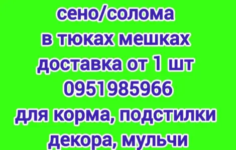 На подстилку собакам в будку сено солома в тюках мешках, доставка от 1 шт, сіно для корма