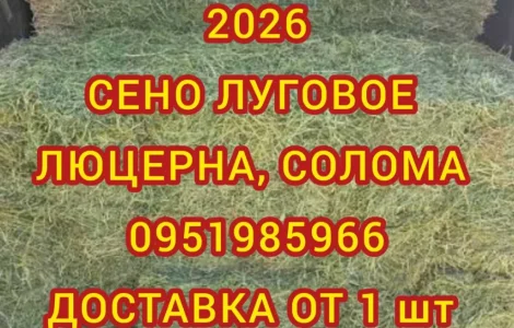 Безкоштовна доставка сіна в тюках мішках (лугове, люцерна, солома)