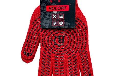 Рукавиці Перчатки робочі Носоріг (червоні) Трикотаж з ПВХ крапкою