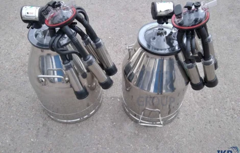 Доїльний апарат у відро. Доильный аппарат в бидон. Доение в бидон