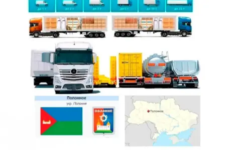 Грузоперевезення від 1 т до 22 т із Полонного в Полонне