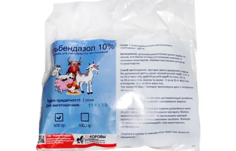 Порошок Альбендазол 10% 500 г УКРВЕТБІОФАРМ