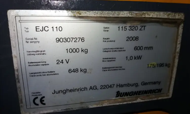 Штабелер электрический поводковый JUNGHEINRICH EJC 110 1, 0т 3.2м - фото № 5