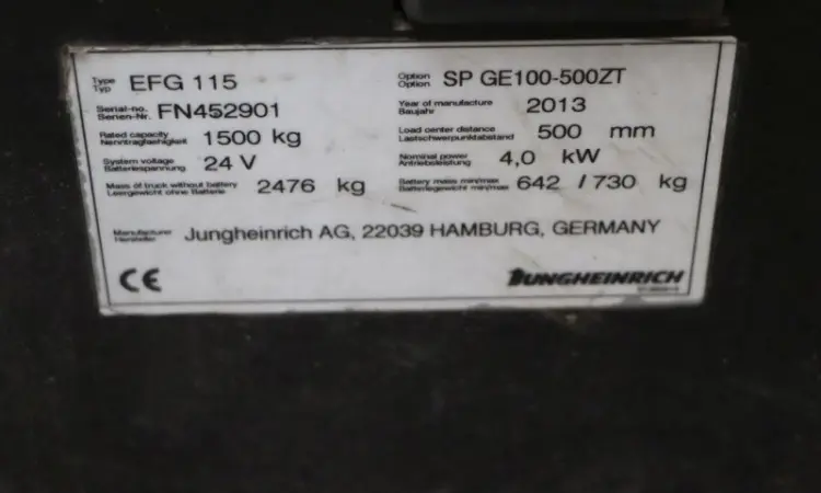 Електропогрузчик кара бу 1.5т. Jungheinrich EFG115 c акб 2018 року 5 метрів - фото № 4
