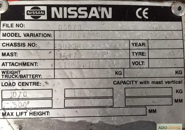 Газовый погрузчик Nissan с боковым смещением и мачтой вагонник - фото № 7