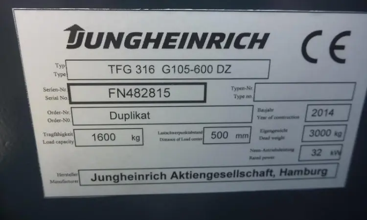Газовый погрузчик бу Jungheinrich TFG316 (Германия), 2014 г., 6 м.высота подъема - фото № 6