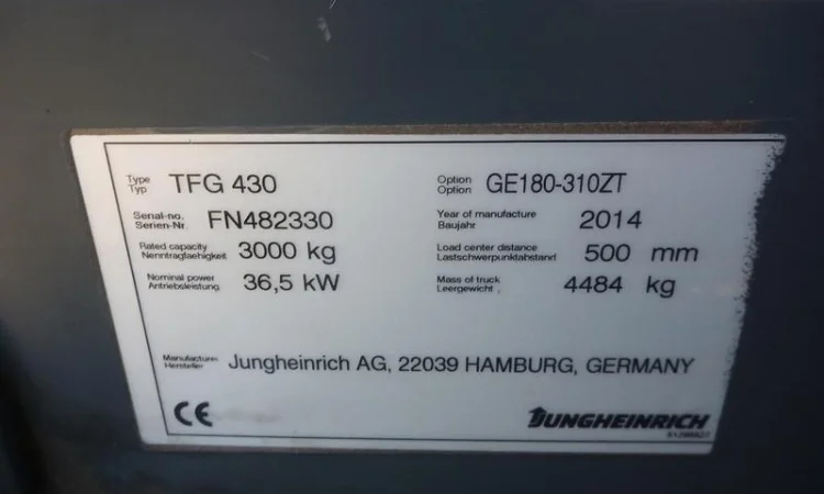 Газовый погрузчик бу, кара Jungheinrich TFG430, 3т., 2014 года, 793 м/ч - фото № 5