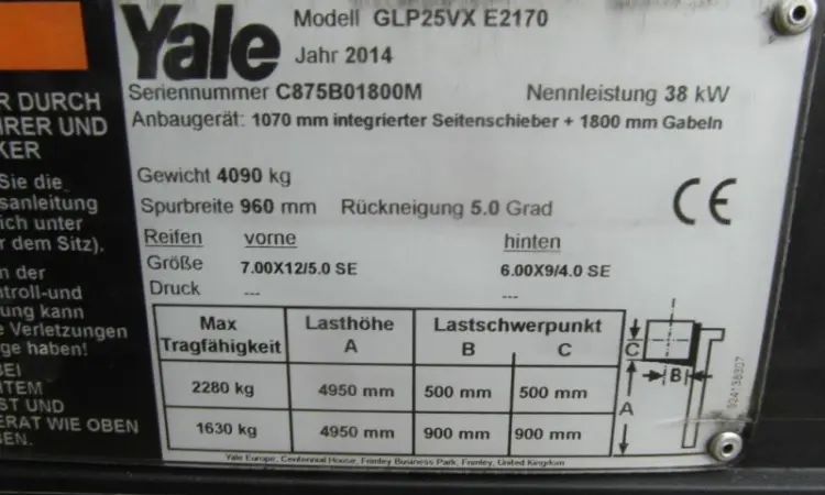 Дизельный погрузчик Yale GLP25VX, 2014 года, 11593 м/ч, 2.5т., 4.9м.подъем, вагонник - фото № 6