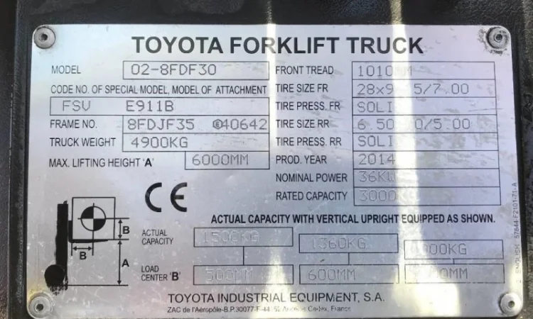 Дизельный погрузчик 3т., TOYOTA 8FDF30, 3т., 2014г., 3905 м/ч! 6 метров подъем - фото № 10