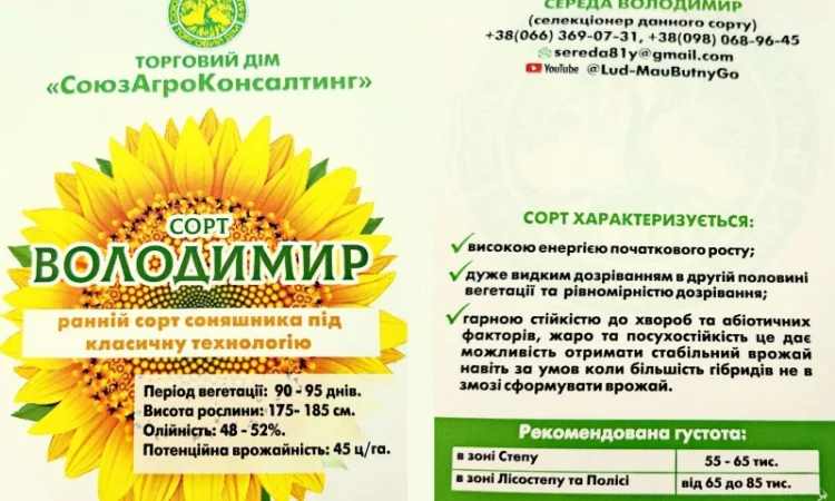 Посівмат соняшника Володимир, 90-95 днів, протруєний, Екстра, класичний сорт - фото № 2