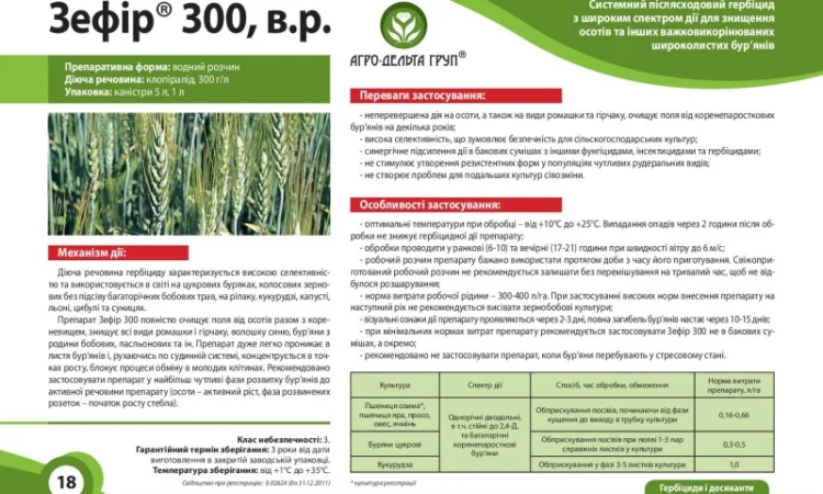 Зефир 300 - Системный послевсходовый гербицид с широким спектром действия для уничтожения осотов - фото № 1