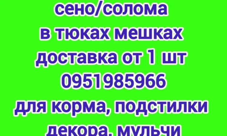 На подстилку собакам в будку сено солома в тюках мешках, доставка от 1 шт, сіно для корма - фото № 1
