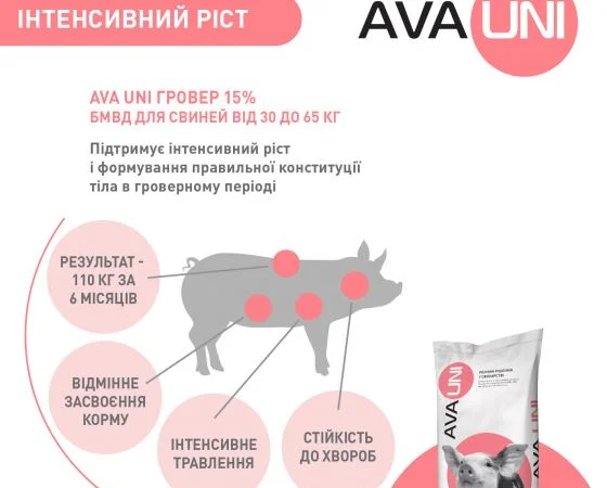 БМВД добавка до комбікорму для свиней 30-65 кг AVA UNI Гровер 15% - фото № 5