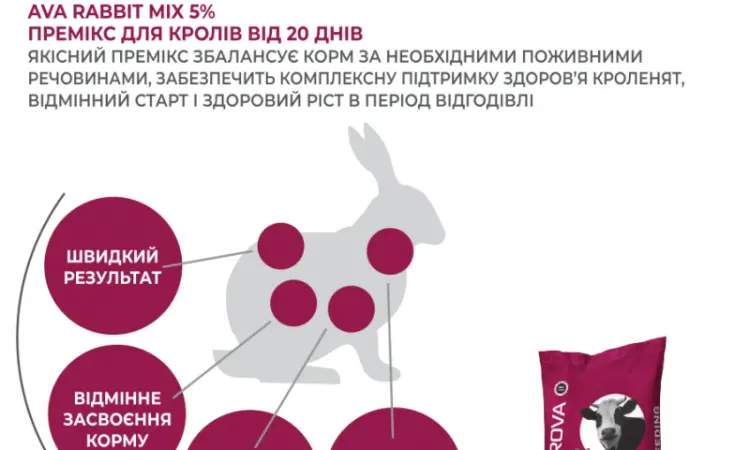 Премикс для кроликов с 20-го дня и кролематок AVA RABBIT MIX 5% - фото № 4