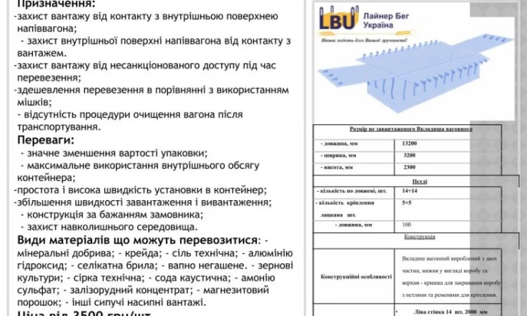 Вагонные вкладыши для перевозки сыпучих грузов - фото № 2
