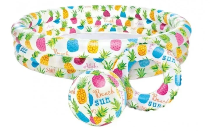 Детский надувной бассейн Intex 132*88 см, Рыбки с мячом и кругом - фото № 1