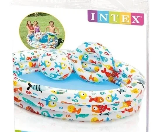 Детский надувной бассейн Intex 132*88 см, Рыбки с мячом и кругом - фото № 2