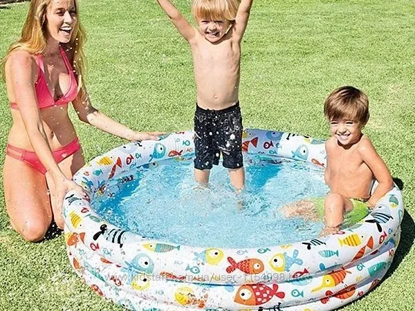 Детский надувной бассейн Intex 132*88 см, Рыбки с мячом и кругом - фото № 3