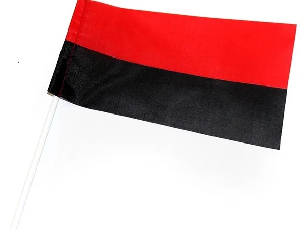 Маленький Прапорець УПА на паличці, розмір: 22х14 см, Прапор ОУН, атлас - фото № 2