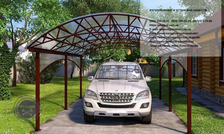Арочные навесы для автомобилей – пристроенные и отдельно стоящие - фото № 20
