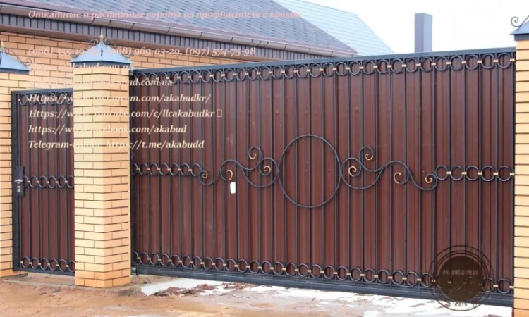 Откатные ворота из профнастила и кованые ворота на заказ - фото № 11