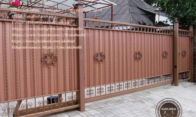 Откатные ворота из профнастила и кованые ворота на заказ - фото № 10