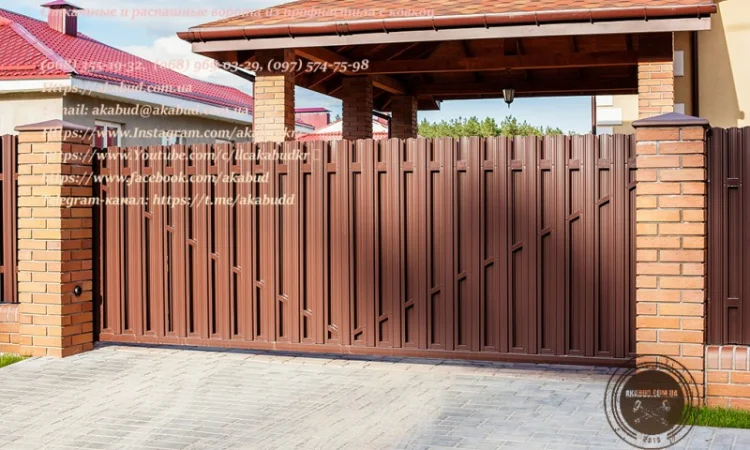 Откатные ворота из профнастила и кованые ворота на заказ - фото № 4