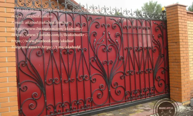 Откатные ворота из профнастила и кованые ворота на заказ - фото № 14