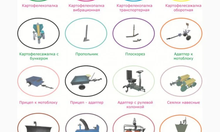 Широкий ассортимент навесного оборудования к мотоблокам для уборки урожая, обработки земли - фото № 1