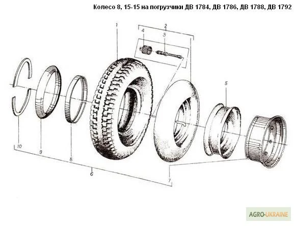 Ведущий мост - Колесо 8, 15-15 на погрузчики ДВ 1784, ДВ 1786, ДВ 1788, ДВ 1792 - фото № 1