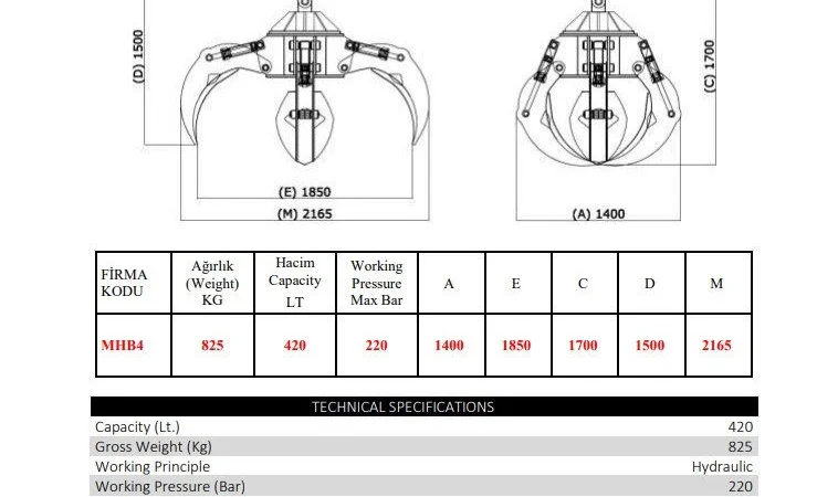 Грейфер 420 LT MHB4 Mikron Hidrolik - фото № 2