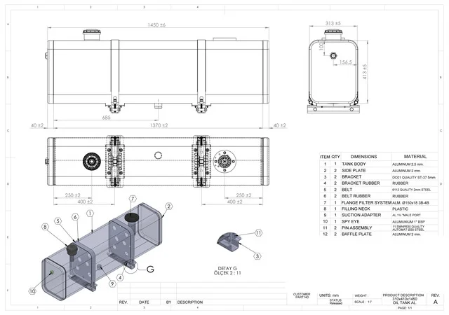 Бак гидравлический (гидробак) закабинный 160 л алюминиевый (41х31х145) - фото № 3