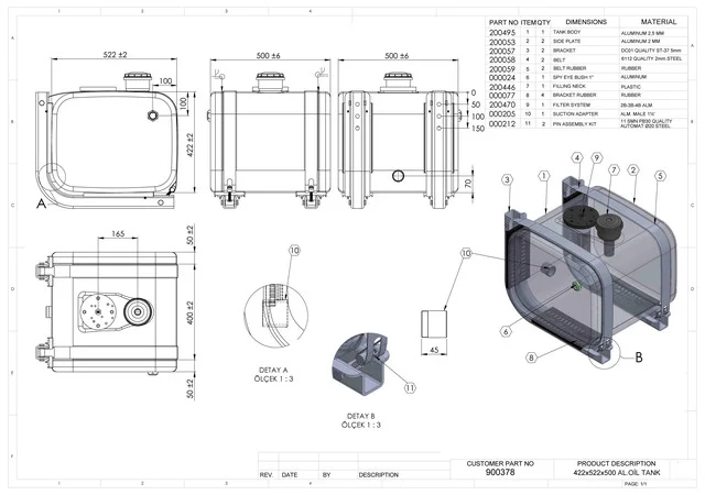 Бак гидравлический (гидробак) бокового крепления 80 л алюминиевый (42х50х52) - фото № 4
