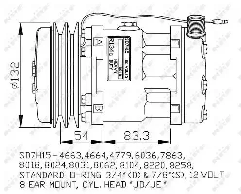 Компресор кондиціонера SD8018 New holland, deutz, fendt, jcb, massey ferguson - фото № 3