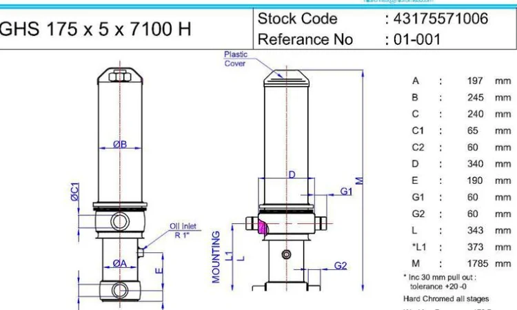 Гидроцилиндр 5-ти штоковый, фронтальный Hidromass (Турция) 175-5-7100 - фото № 3