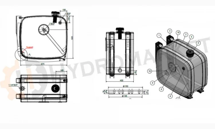 Стальной масляный бак бокового крепления 120 л SS 5664 Hydrolider - фото № 6