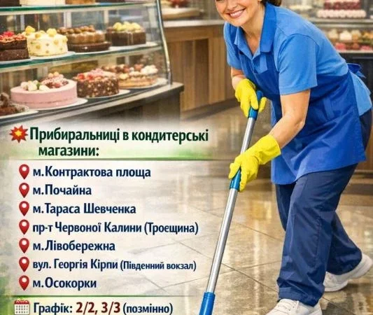 Работа в Киеве: уборщицы для кондитерских магазинов - фото № 1