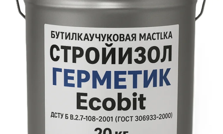 СтройІзол-Герметик Ecobit - бутилкаучукова мастика для швів 20 кг - фото № 1
