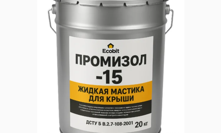 Жидка мастика ПРОМІЗОЛ Ecobit-15 для даху та гідроізоляції 20 кг - фото № 1