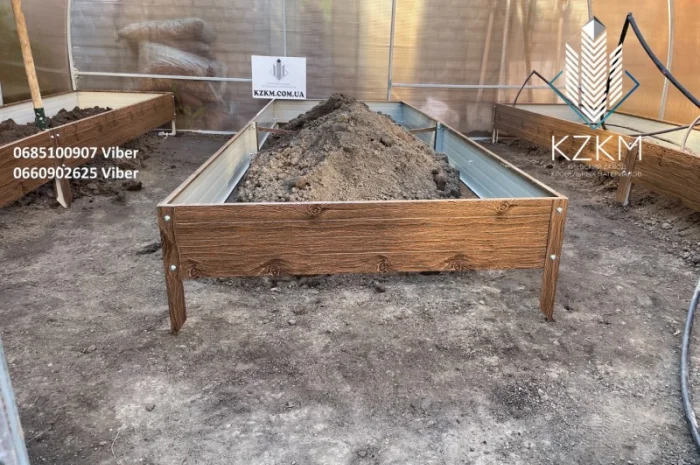 Сборная грядка под дерево с распорками, сборная " Люкс" высокая, металлическая грядка- фото № 3