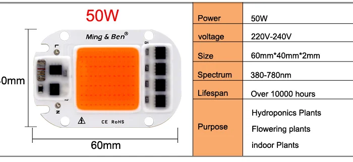 Фитолампа (фиточип) 50 Вт полный спектр- фото № 1
