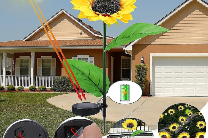 Подсолнух на солнечной батарее садовый фонарь- фото № 7